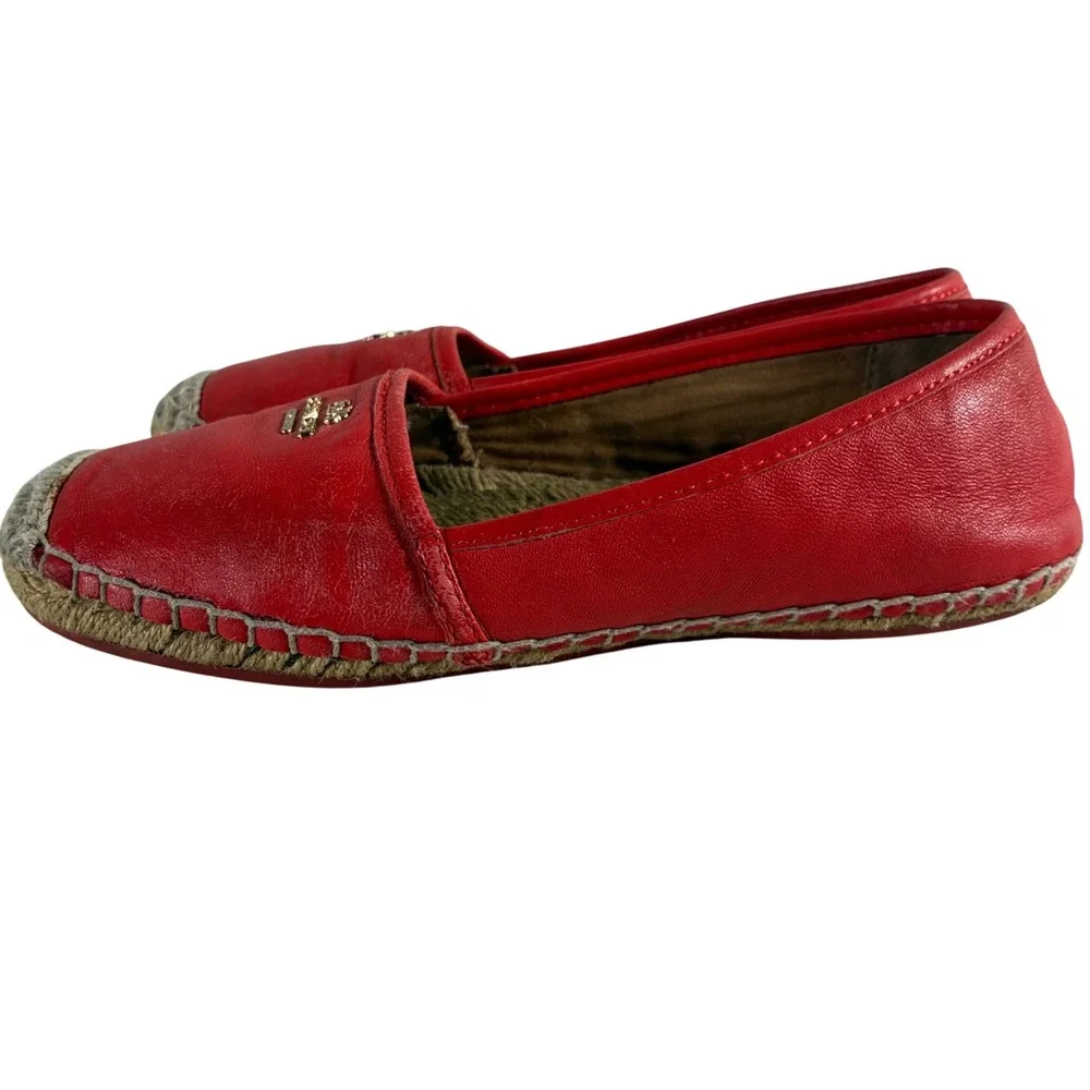 Coach Rhodie Red Leather Espadrille Flats Gold Logo Women 6B A8624